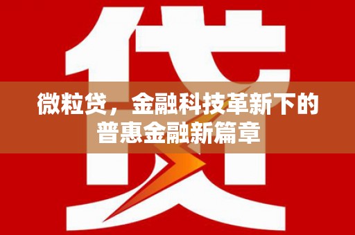 吴川微粒贷，金融科技革新下的普惠金融新篇章