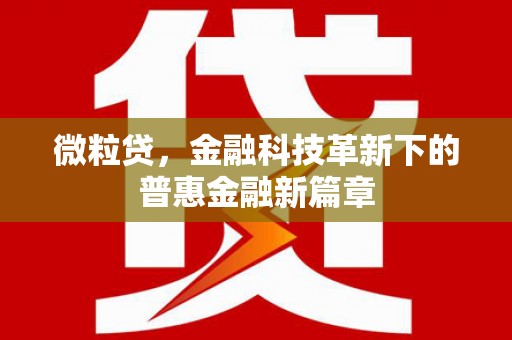 吴川微粒贷，金融科技革新下的普惠金融新篇章